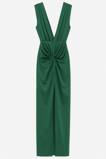 VESTIDO CERIMÓNIA COM DECOTE E RACHA