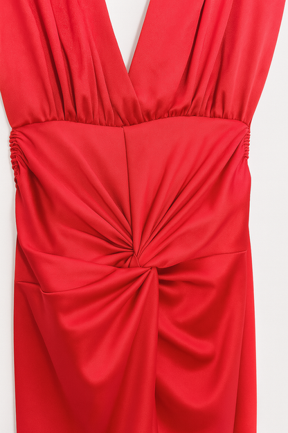 VESTIDO CERIMÓNIA COM DECOTE E RACHA